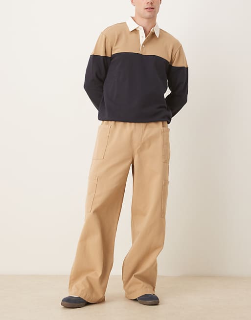 DESIGN super baggy twill cargo trousers in brown