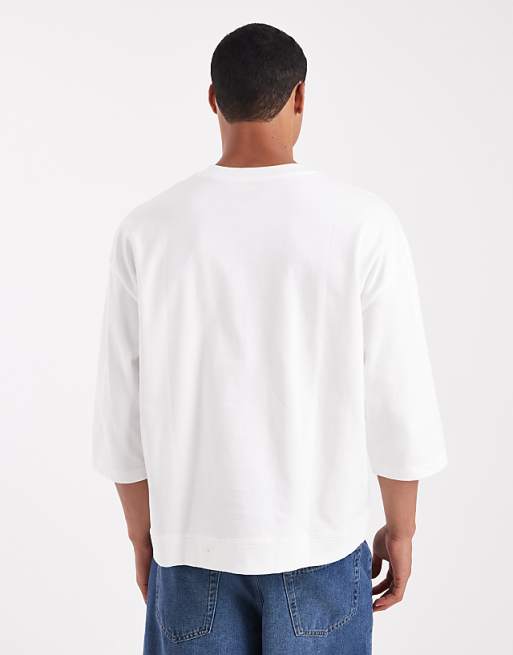 DESIGN Super Heavyweight Boxy Oversized Half Sleeve T-shirt With Sports Graphic In White