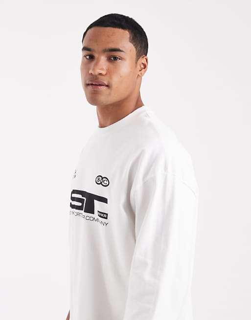 DESIGN Super Heavyweight Boxy Oversized Half Sleeve T-shirt With Sports Graphic In White