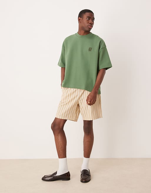 DESIGN Super Heavyweight Boxy Oversized T-shirt Ingreen With Drinks Graphic