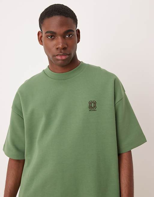 DESIGN Super Heavyweight Boxy Oversized T-shirt Ingreen With Drinks Graphic