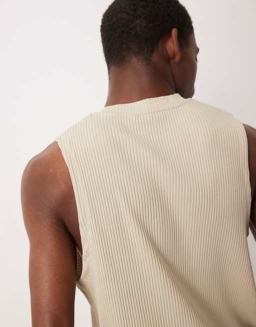 DESIGN Super Heavyweight Crew Neck Tank In Beige Rib