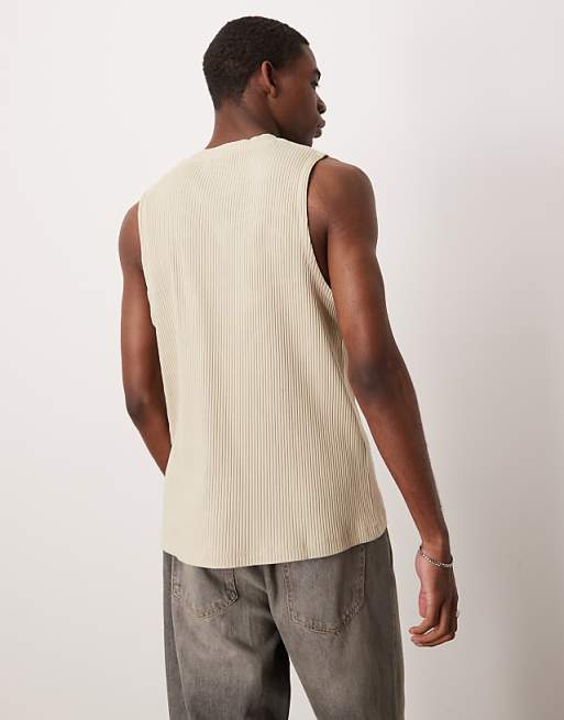 DESIGN Super Heavyweight Crew Neck Tank In Beige Rib