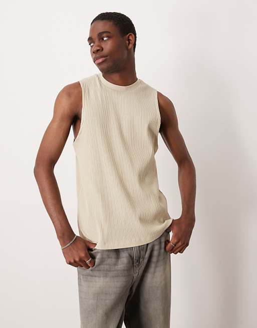 DESIGN super heavyweight crew neck tank in beige rib