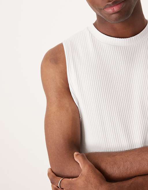 DESIGN Super Heavyweight Crew Neck Tank In White Rib