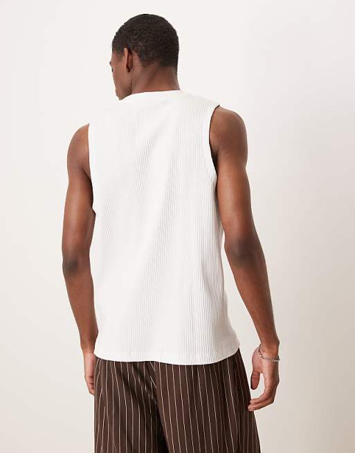 DESIGN Super Heavyweight Crew Neck Tank In White Rib