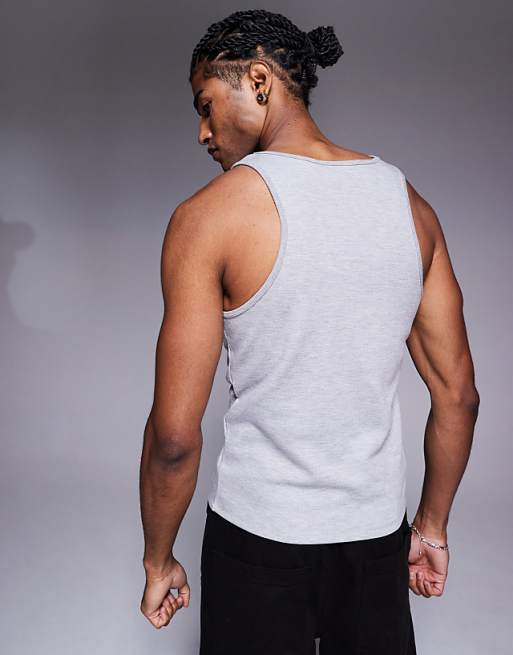 DESIGN Super Heavyweight Muscle Fit High Scoop Vestgrey Marl With Chest Logo Embroidery