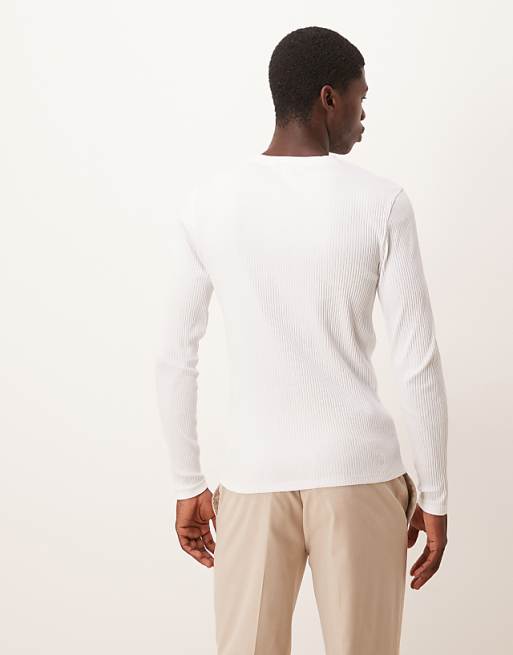 DESIGN Super Heavyweight Muscle Fit Long Sleeve T-shirt In White Rib