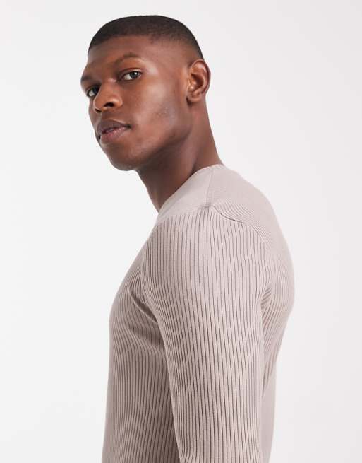 DESIGN Super Heavyweight Muscle Fit Long Sleeve T-shirt In Brown Rib
