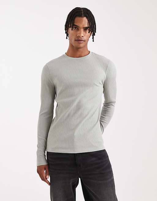 DESIGN super heavyweight muscle fit long sleeve t-shirt in light green rib