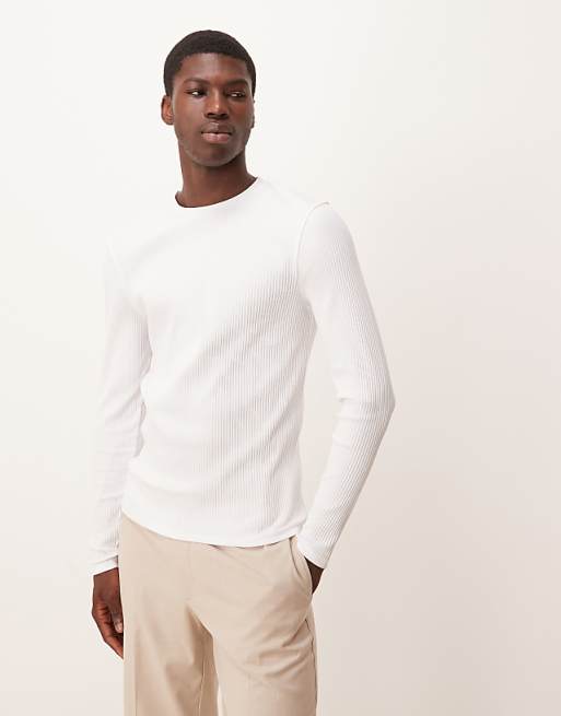 DESIGN super heavyweight muscle fit long sleeve t-shirt in white rib