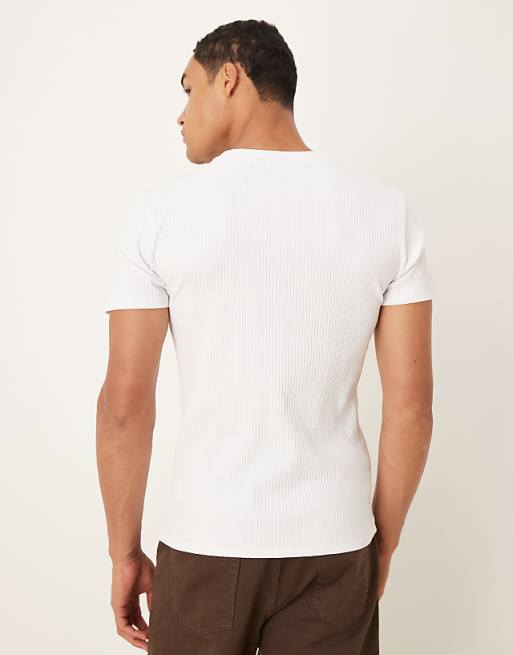 DESIGN Super Heavyweight Muscle Fit T-shirt In White Rib