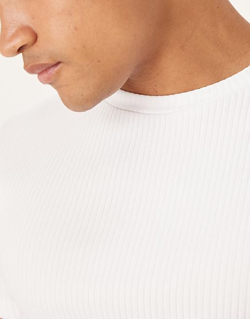 DESIGN Super Heavyweight Muscle Fit T-shirt In White Rib