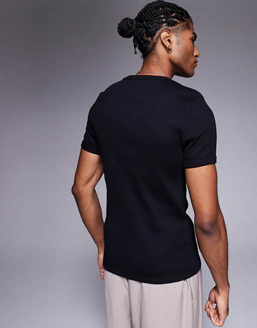 DESIGN Super Heavyweight Muscle Fit T-shirt In Black Rib