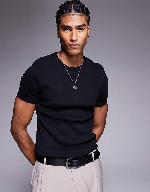 DESIGN super heavyweight muscle fit t-shirt in black rib