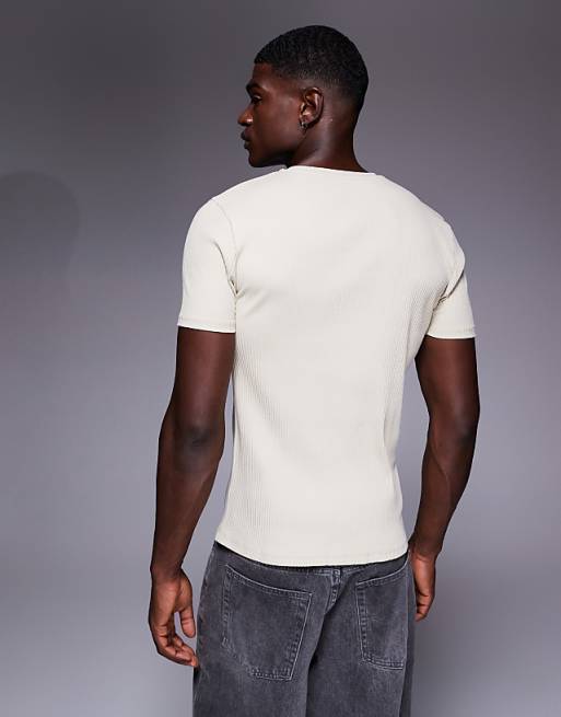 DESIGN Super Heavyweight Muscle Fit T-shirt In Beige Rib