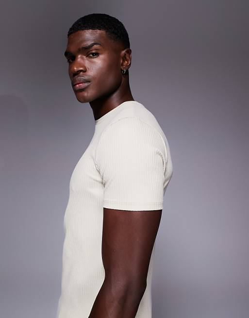 DESIGN Super Heavyweight Muscle Fit T-shirt In Beige Rib