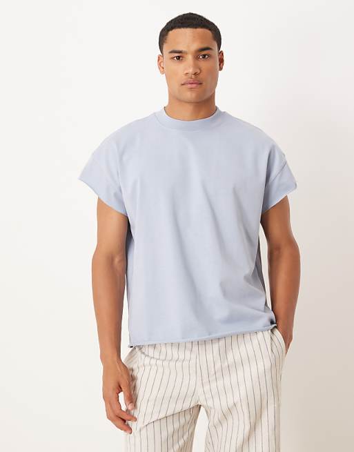 DESIGN super heavyweight oversized cap sleeve t-shirt in blue