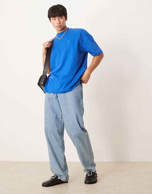 DESIGN Super Heavyweight Oversized Drop Shoulder T-shirt In Blue