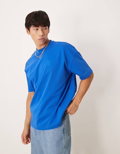 DESIGN super heavyweight oversized drop shoulder t-shirt in blue