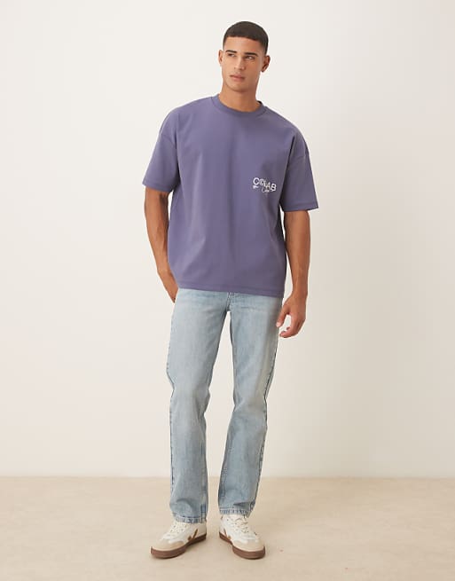 DESIGN Super Heavyweight Oversized T-shirt With Dropped Shoulder And Text Graphic In Blue
