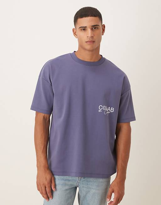 DESIGN Super Heavyweight Oversized T-shirt With Dropped Shoulder And Text Graphic In Blue