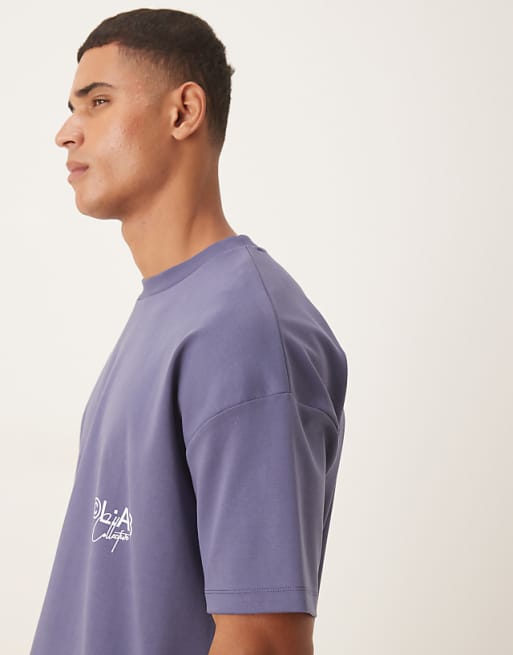 DESIGN Super Heavyweight Oversized T-shirt With Dropped Shoulder And Text Graphic In Blue