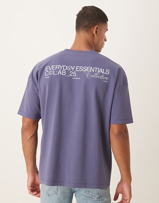 DESIGN super heavyweight oversized t-shirt with dropped shoulder and text graphic in blue