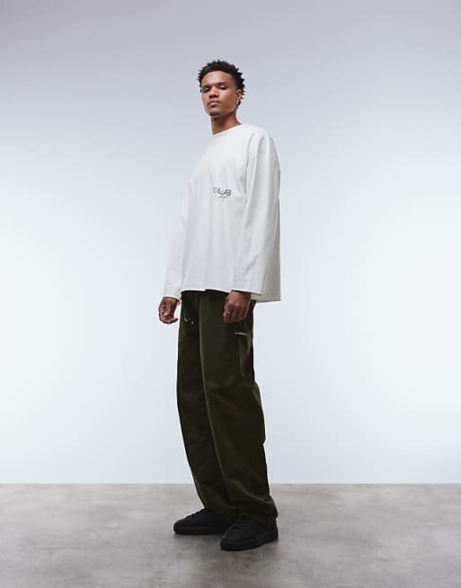 DESIGN Super Heavyweight Premium Oversized Long Sleeve T-shirt With Dropped Shoulder And Text Graphic In White
