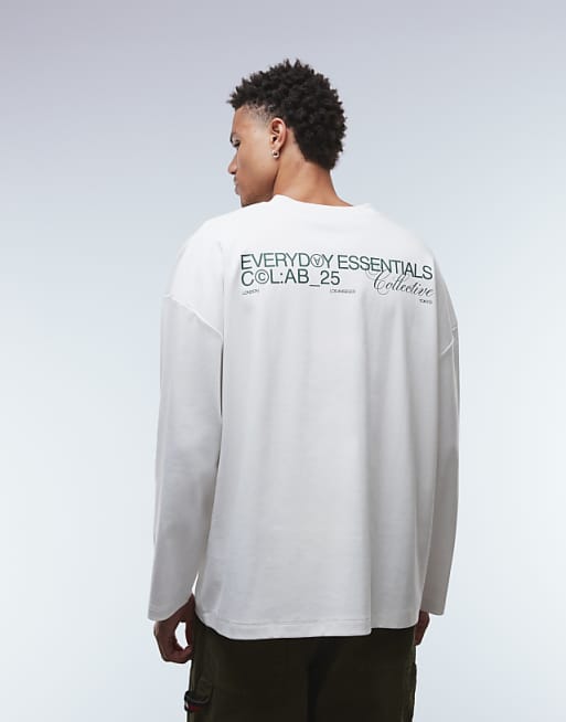 DESIGN Super Heavyweight Premium Oversized Long Sleeve T-shirt With Dropped Shoulder And Text Graphic In White