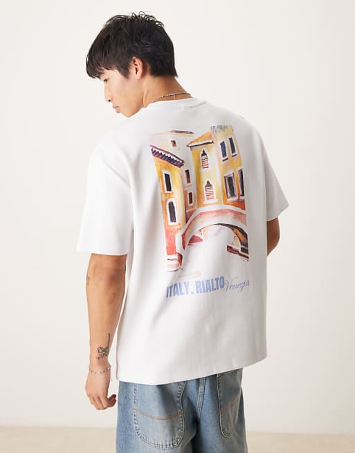 DESIGN super heavyweight premiumrelaxed t-shirt with Italy graphic in white