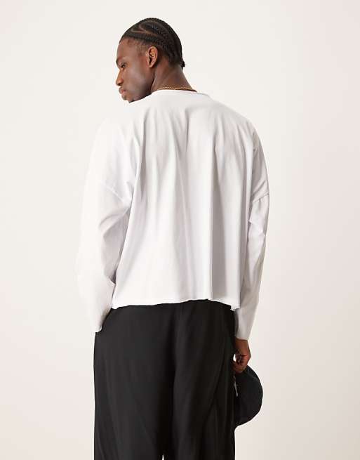 DESIGN Super Oversized Boxy Long Sleeve T-shirt With Raw Edge In White