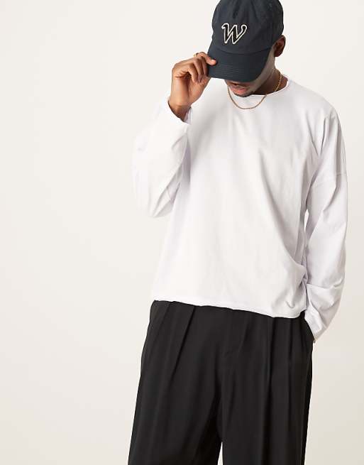 DESIGN super oversized boxy long sleeve t-shirt with raw edge in white
