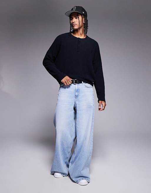 DESIGN super oversized cropped lightweight jumper in knitted navy boucle - NAVY