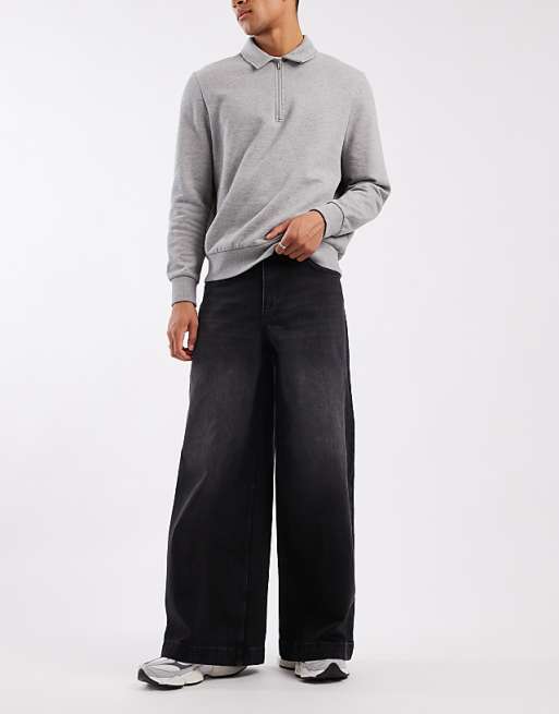 DESIGN super wide leg jeans in black