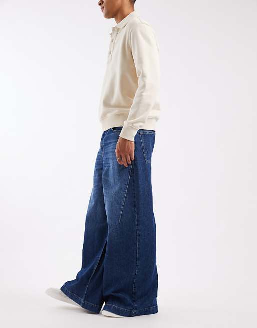 DESIGN Super Wide Leg Jeans In Dark Wash Blue
