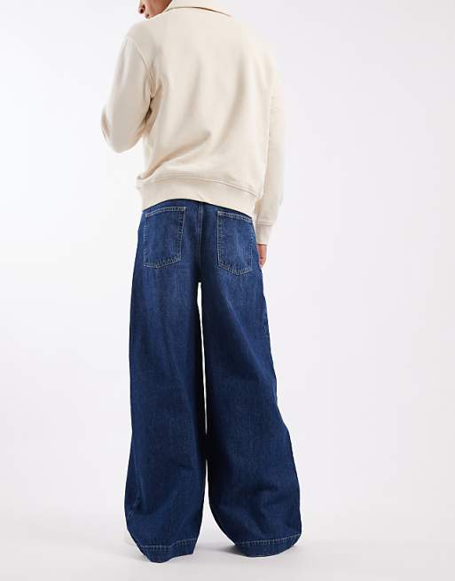 DESIGN Super Wide Leg Jeans In Dark Wash Blue
