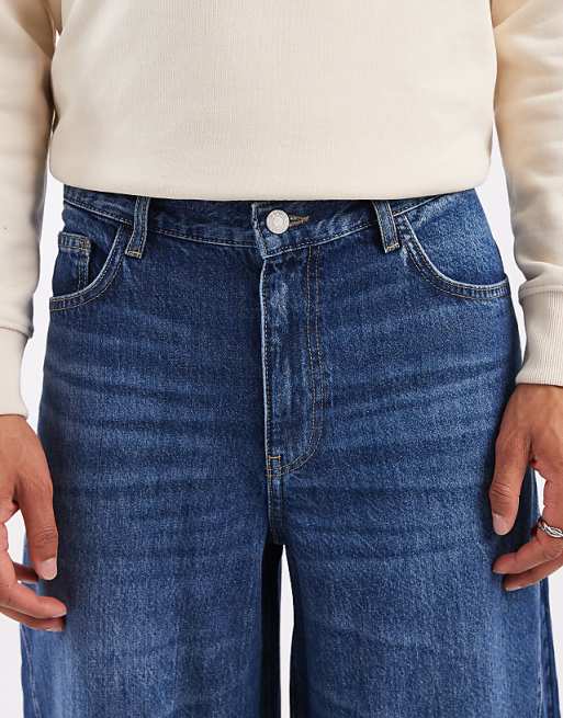 DESIGN Super Wide Leg Jeans In Dark Wash Blue