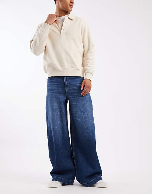 DESIGN super wide leg jeans in dark wash blue