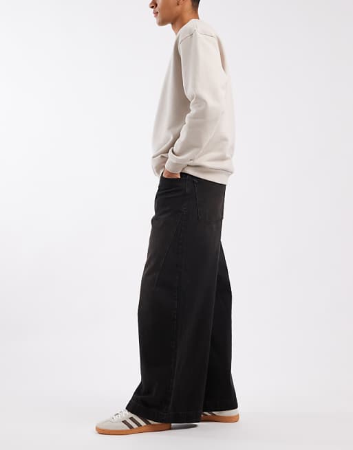 DESIGN Super Wide Leg Jeans In Washed Brown
