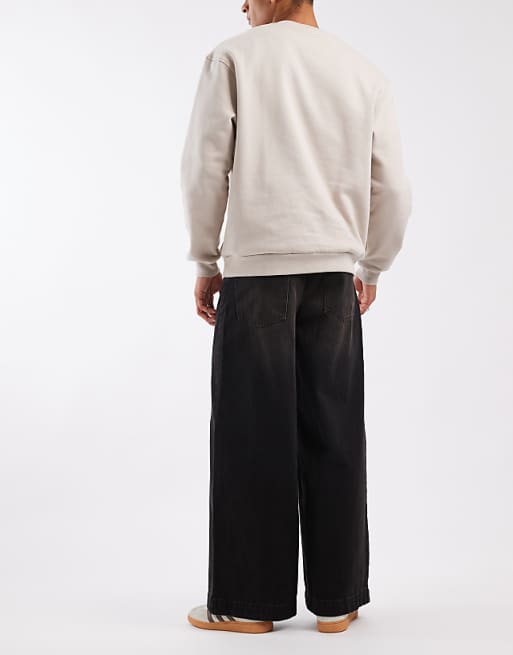 DESIGN Super Wide Leg Jeans In Washed Brown