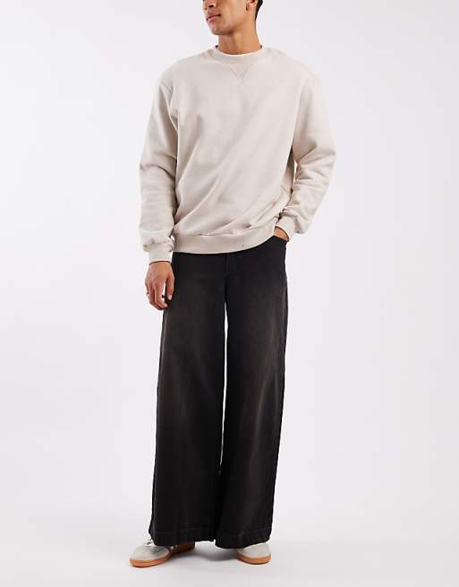 DESIGN super wide leg jeans in washed brown