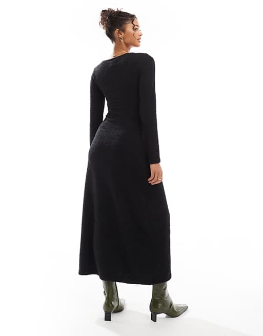 DESIGN Supersoft Scoop Neck Fit And Flare Midi Dress In Black