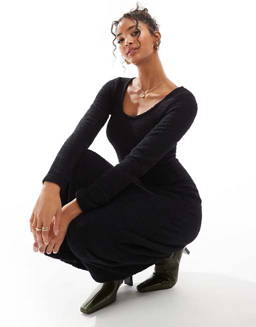 DESIGN Supersoft Scoop Neck Fit And Flare Midi Dress In Black