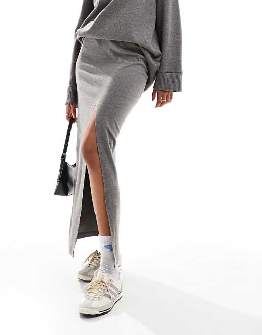 DESIGN Supersoft Split Front Maxi Skirt In Charcoal Marl