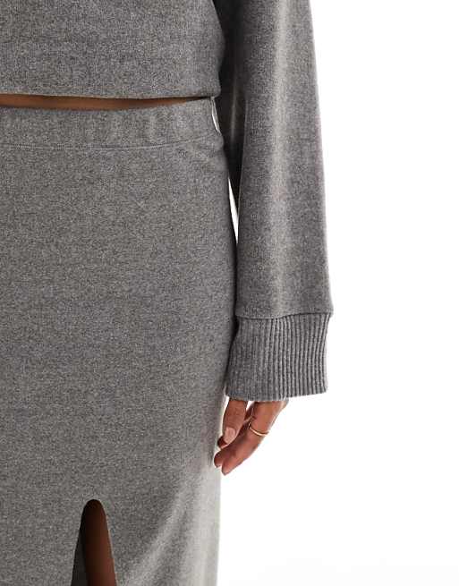 DESIGN Supersoft Split Front Maxi Skirt In Charcoal Marl