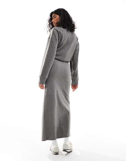 DESIGN Supersoft Split Front Maxi Skirt In Charcoal Marl