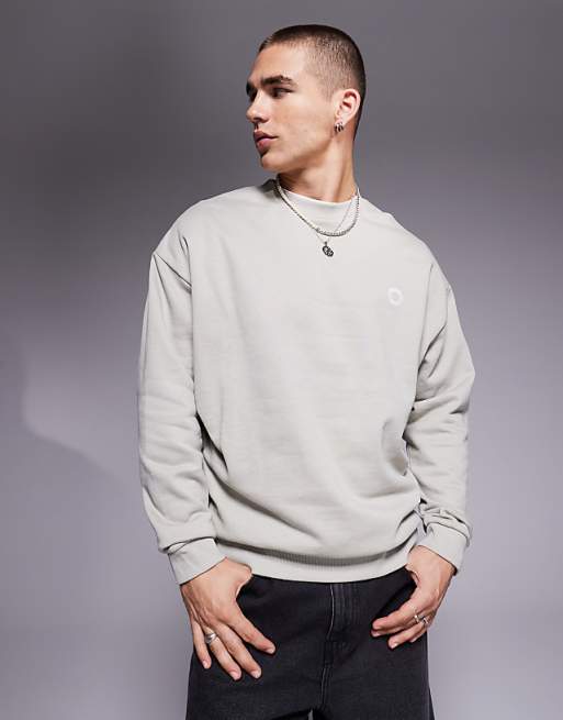 DESIGN Sweatshirt With Beer Mat Prints In Grey