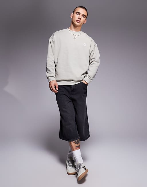 DESIGN Sweatshirt With Beer Mat Prints In Grey