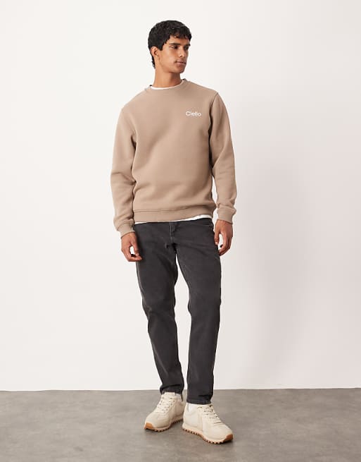DESIGN Sweatshirt With Chest Print In Beige